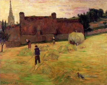  Primitivism Oil Painting - Hay Making in Brittany Post Impressionism Primitivism Paul Gauguin